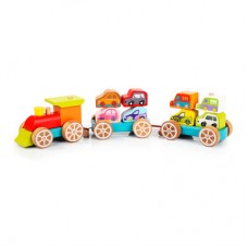 Деревянная игрушка Cubika Поезд с машинками (13999)